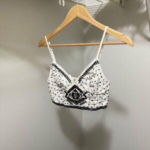 Embroidered Black and White Women's Top